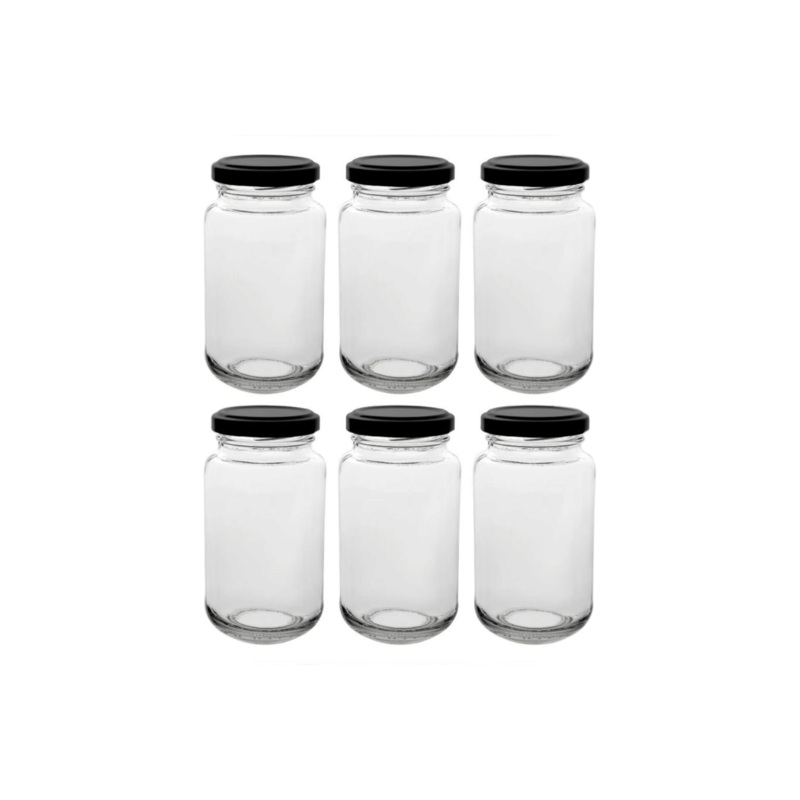 Consol Sheer Jar with black Lid 6Pack 250ml