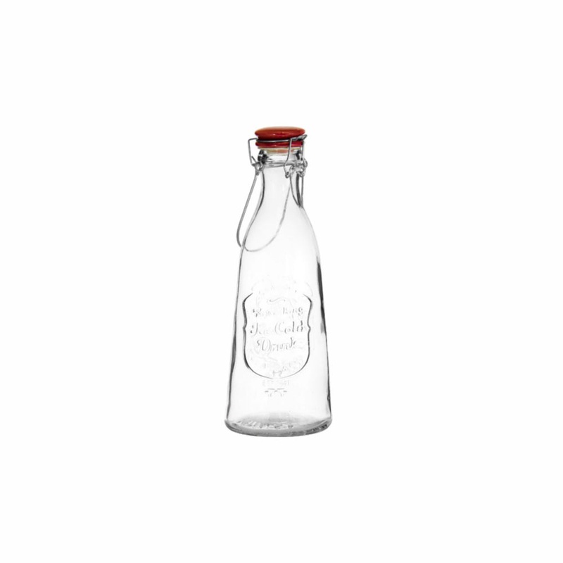 Regent Glass Embossed Design Bottle with Red Clip Top Lid 1L 27645