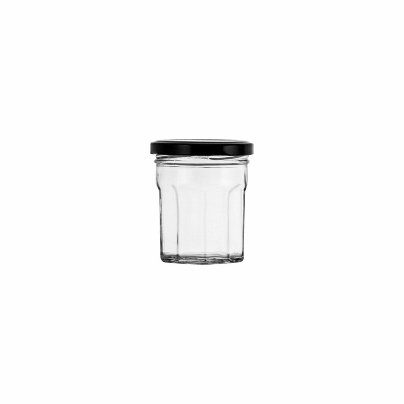 Regent Glass Faceted Jar 200ml  with Black Lid 6Pack 15125