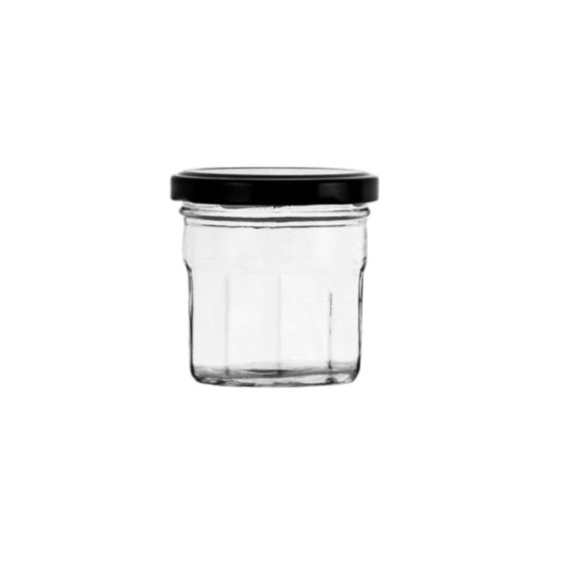 Regent Glass Faceted Storage Jar 150ml with Black Lid 12pack 15104