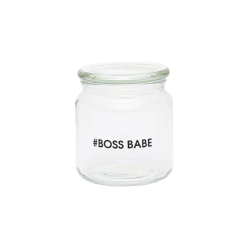 Regent Glass Storage Jar 550ml  with Glass Lid Printed Boss Babe 26112B
