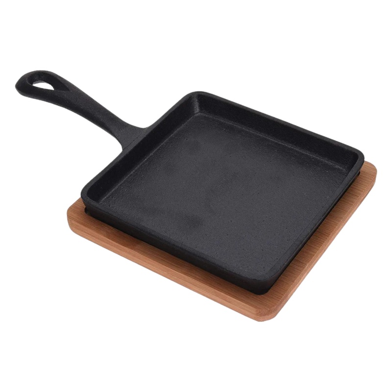 Tapas Cast Iron Pan Square Dish 24.5×15.5x5cm with Wooden Board 13157