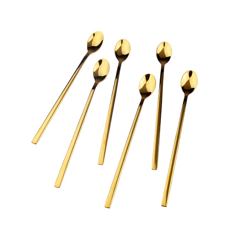Stainless Steel Soda Spoon 6Pcs Square Gold Handle Colour