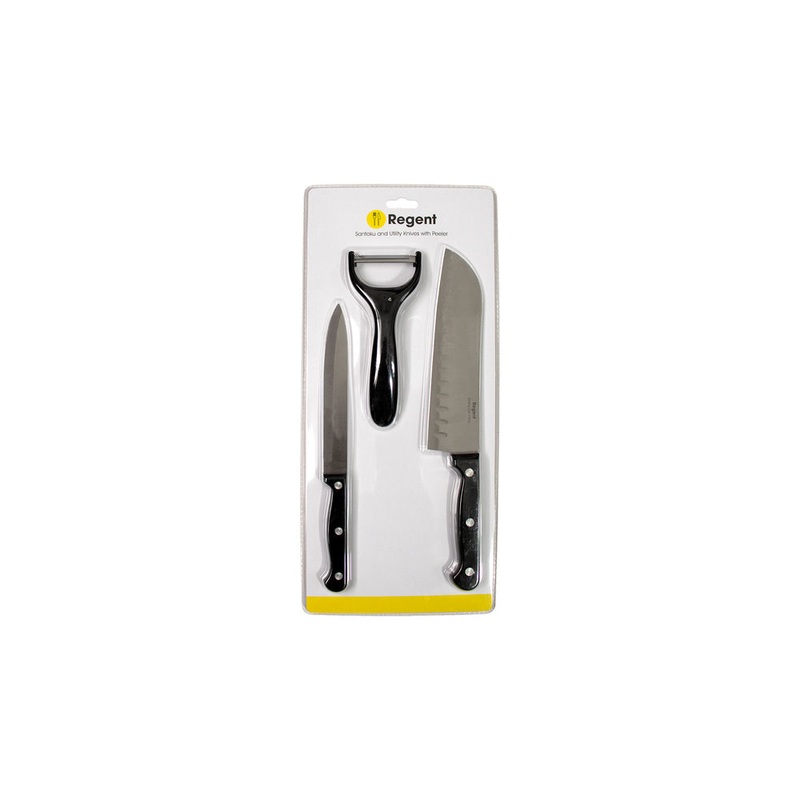 Regent kitchen Santoku utility Knives with peeler 3pcs Set 21120