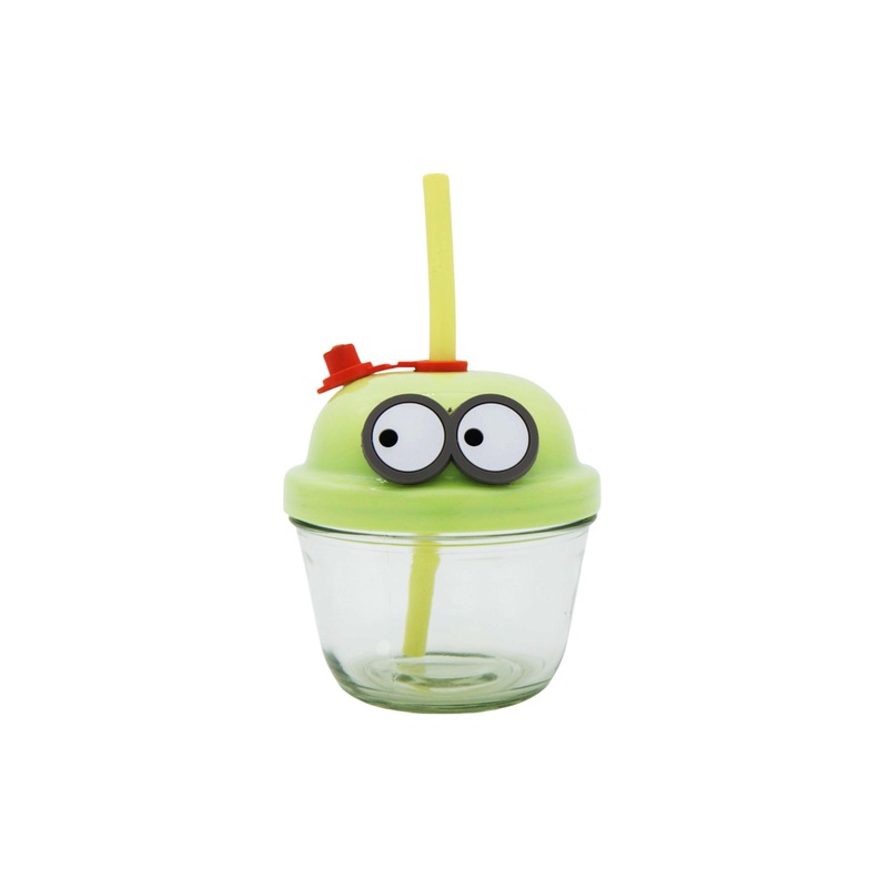 Creative Mini Cute Cartoon Glass Cup with Straw 210ml 10cm