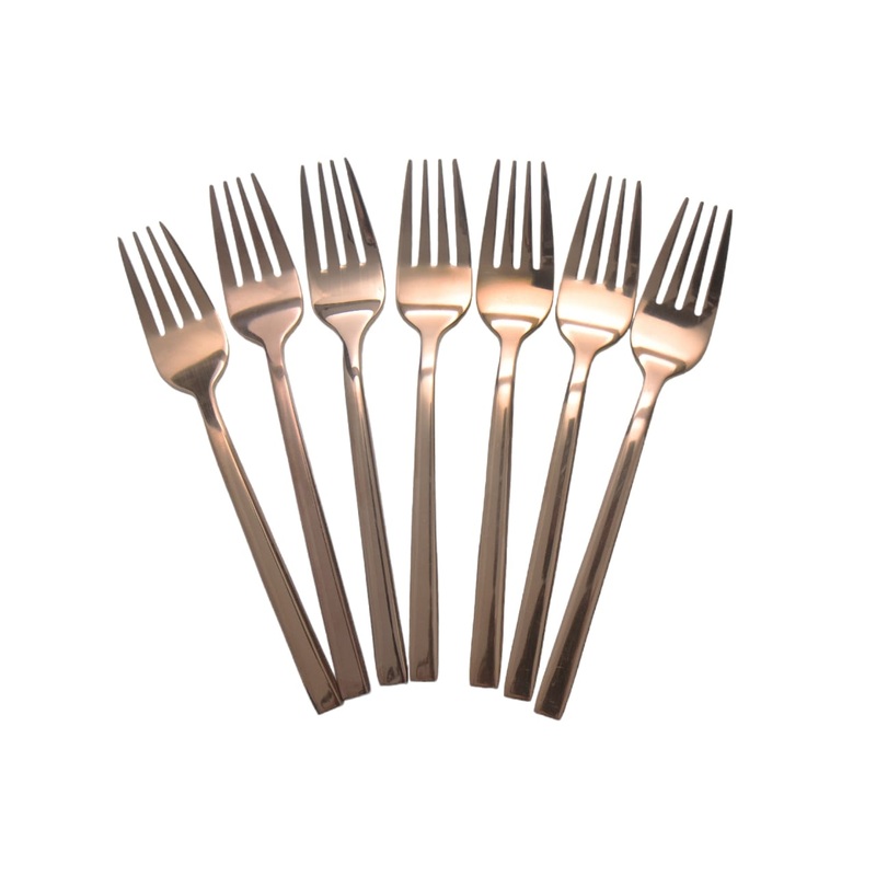 Stainless Steel Cake Fork 6Pcs Rose Gold Square Handle Colour
