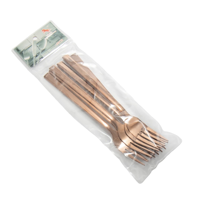 Stainless Steel Fork 6pc Set Rose Gold Square Handle