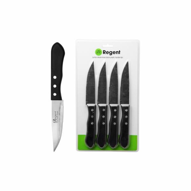 Regent Jumbo Steak Knife 4pc set with Black PP Handle 21326