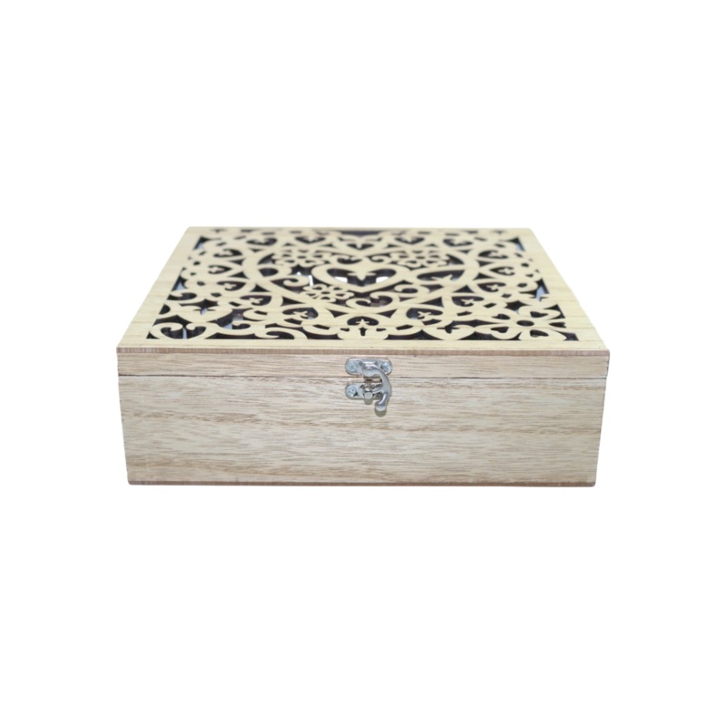 Wooden Tea Storage Box Heart 28312