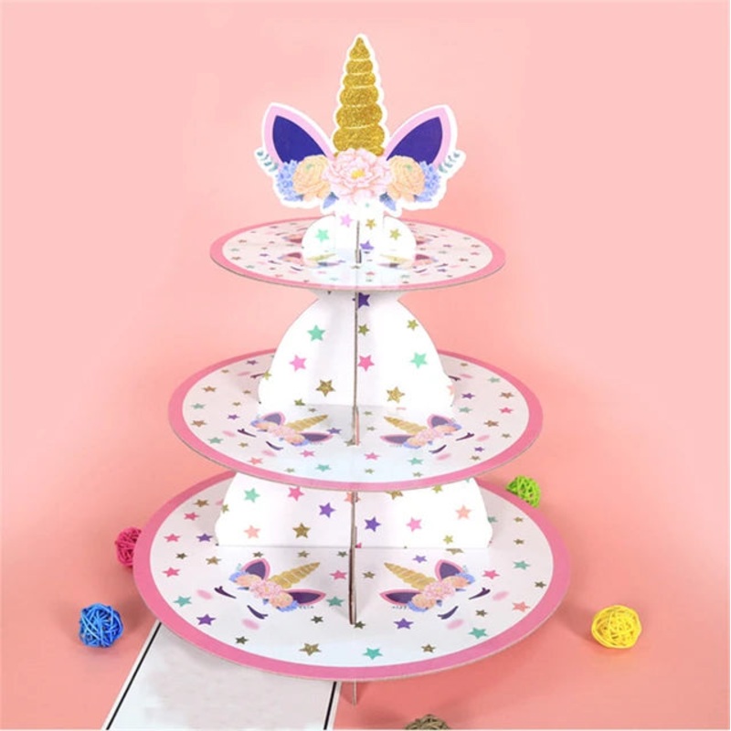 3-Tier Disposable Patisserie Cupcake Stand Cardboard Tray 26x30x36cm