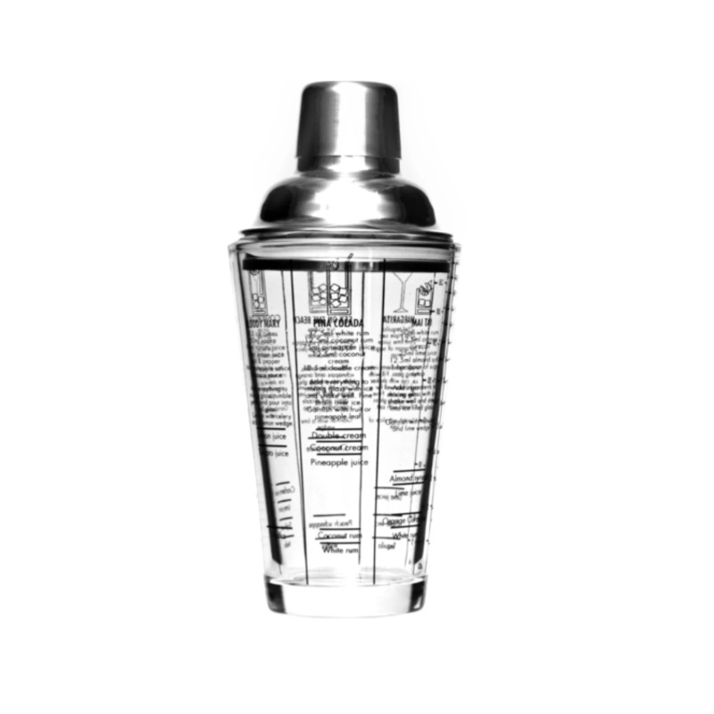 Bar Butler Cocktail Shaker 400ml with 6 Type Recipe Measures Glass Stainless Steel 12047