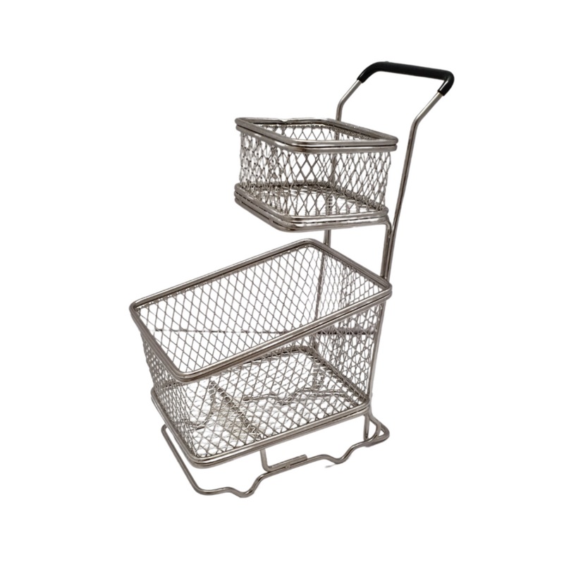 Chip Fryer Serving Basket Double Mini Trolley 10.1×13.3×21.5cm SGN2126