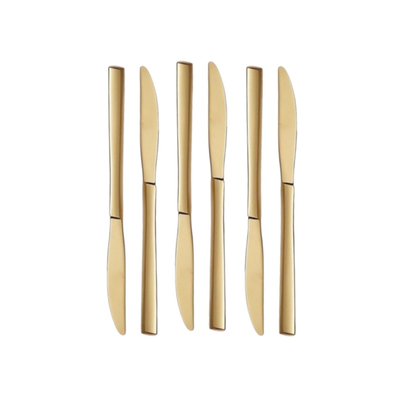 Stainless Steel 6pc Knive Set Square Gold Handle