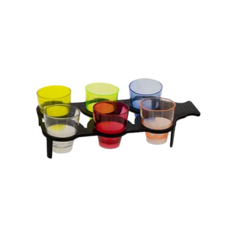 Bar Butler 6-Coloured Plastic Shot Glass on Black Tray 21477