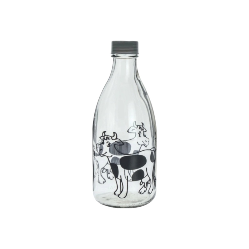 Regent Glass Milk Bottle with Black Chalkboard Cow 1L 10022