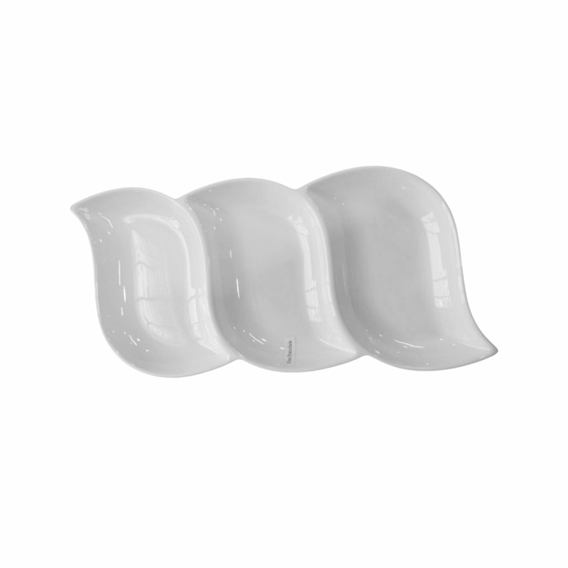 Ceramic Wave Serving Plate 3-Section 13Inch White
