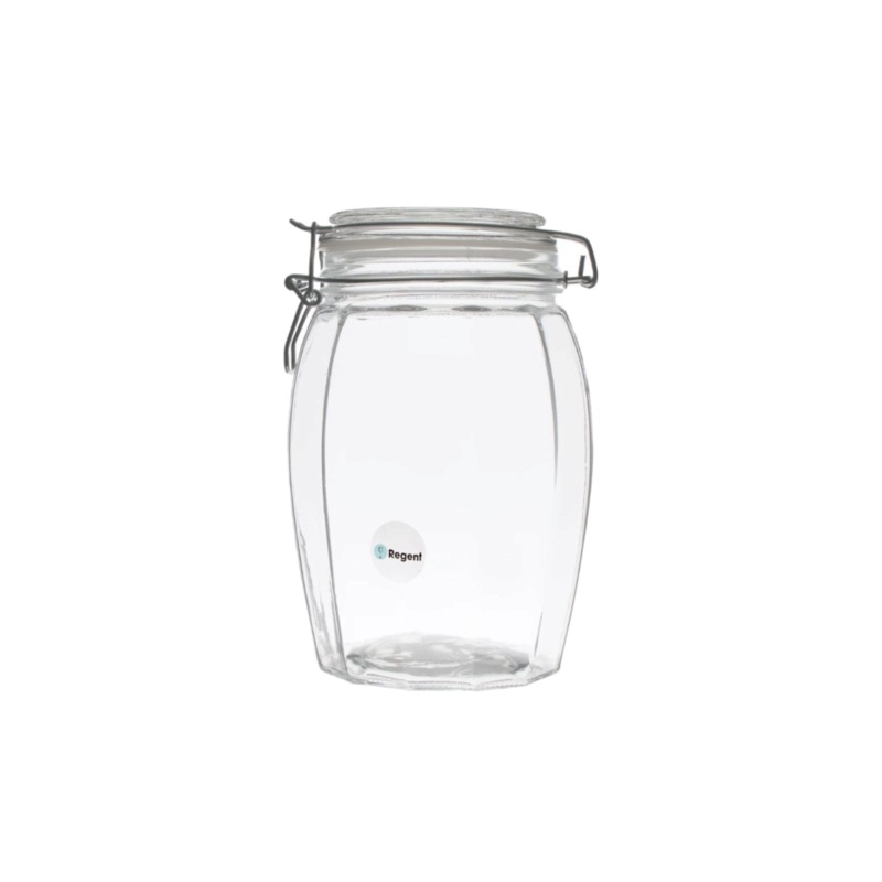 Regent Faceted Hermetic Glass Canister with Clip Seal & Glass Lid 800ml 50822
