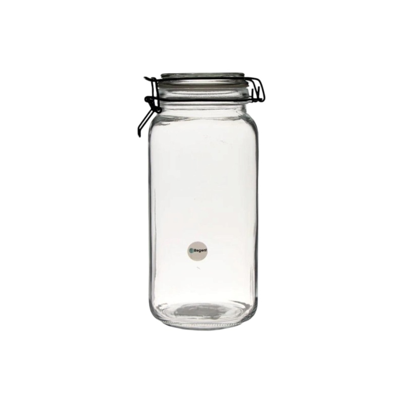Regent Ribbed Hermetic Glass Canister 2.3L with Black Ceramic Lid & Metal Clip 50833