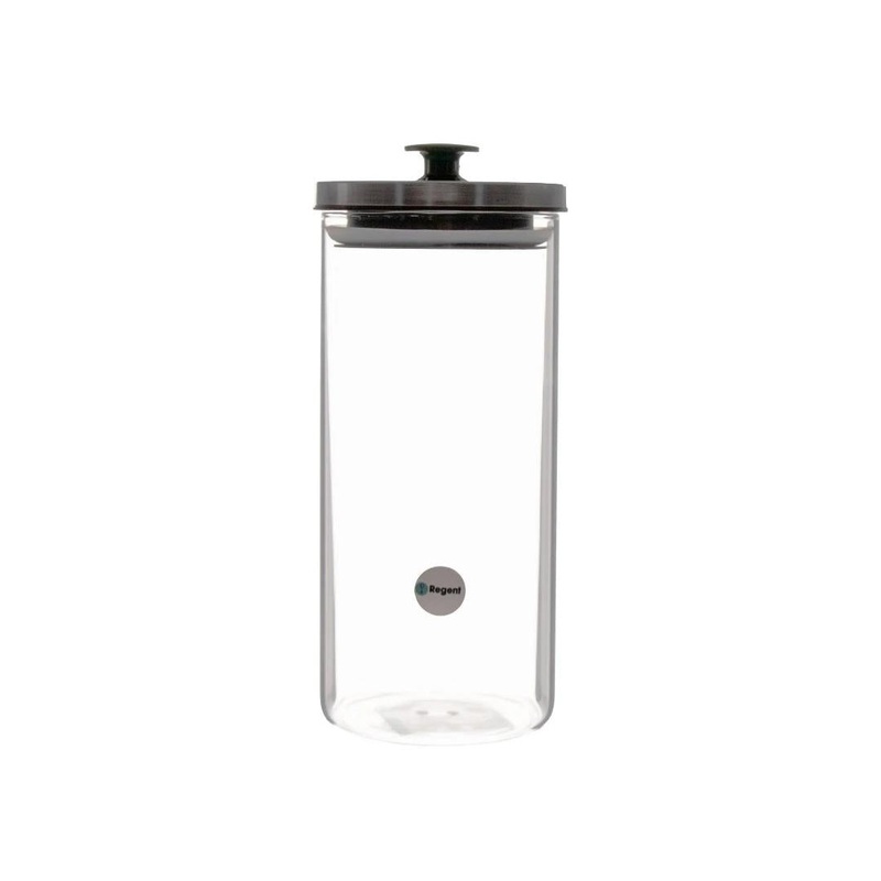Regent Round Borocilivate Glass Canister 1.3L with Metal Lid Black Knob 11333