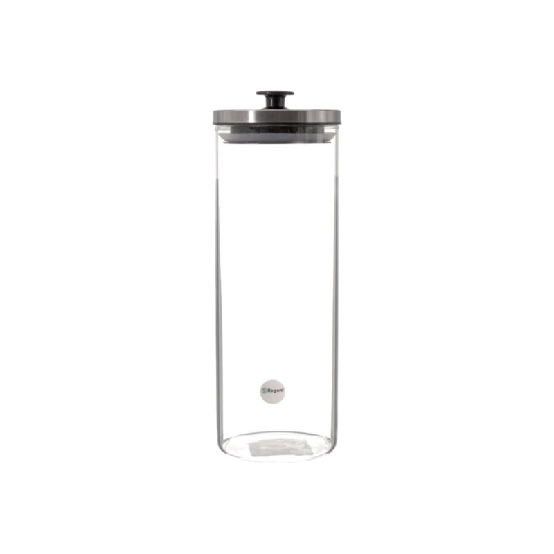 Regent Round Borocilivate Glass Canister 1.7L with Metal Lid Black Knob 11334