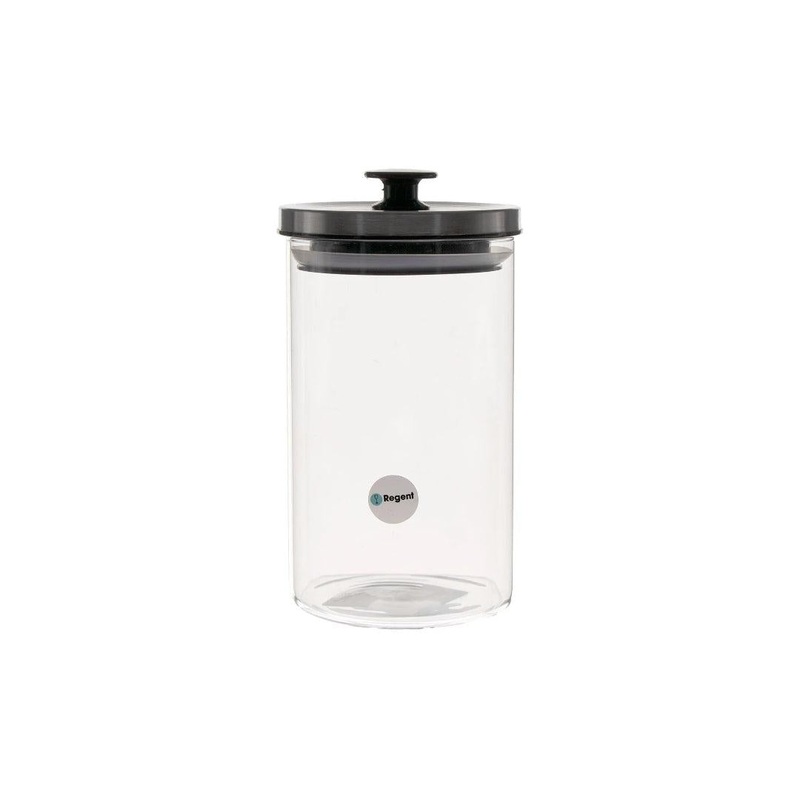 Regent Round Borosilicate Glass Canister 950ml with Metal Lid Black Knob 11332