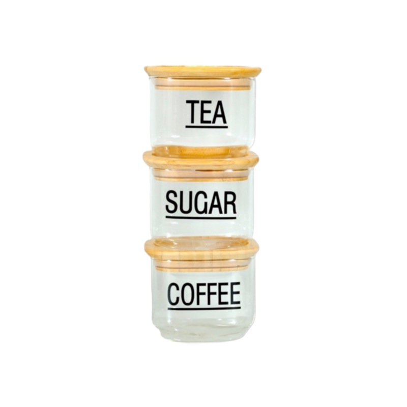 Aqua Glass Canister Square with Bamboo Lid 3pc Stackable