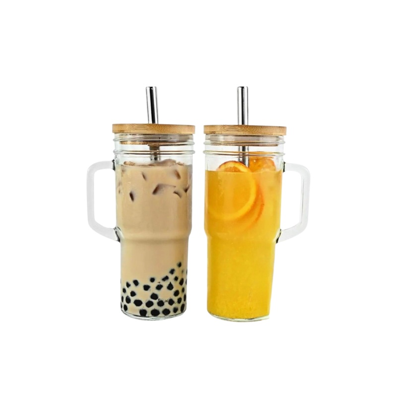 Aqua Glass Drinking Tumbler 1L with Bamboo Lid 2pack