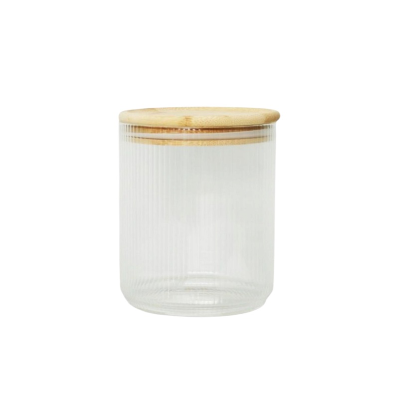Aqua Ribbed Canister Glass 2L with Bamboo Lid