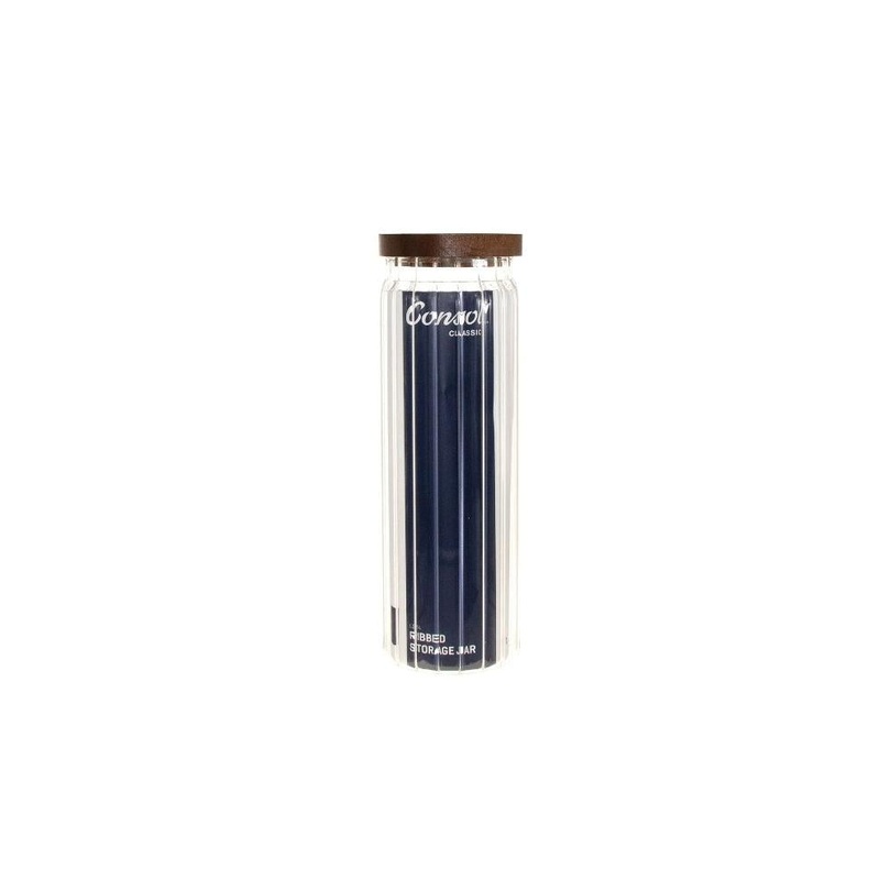 Conson Glass Round Ribbed Canister with Acacia Lid 1.35L