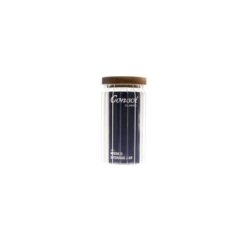 Conson Glass Round Ribbed Canister with Acacia Lid 800ml