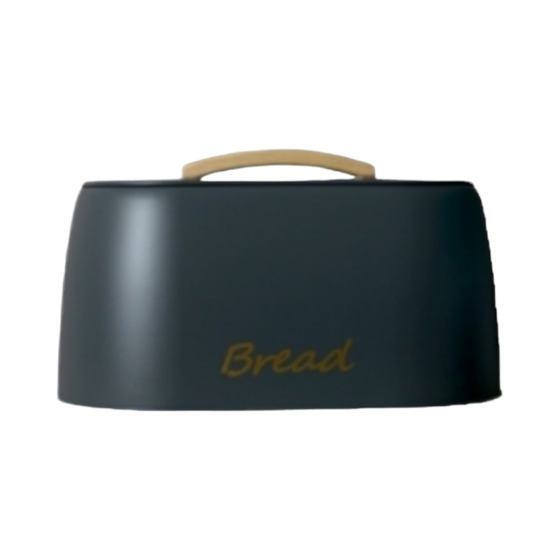 Aqua Bread Bin Grey Tin with Rubber Wood Handle