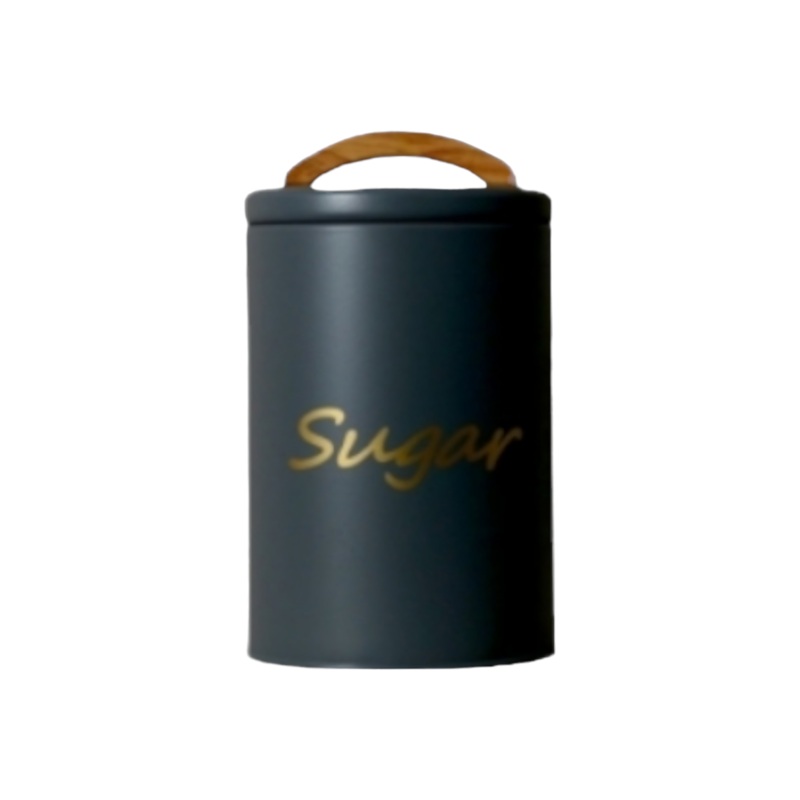 Aqua Sugar Tin Canister Grey with Rubber Wood Handle 29906