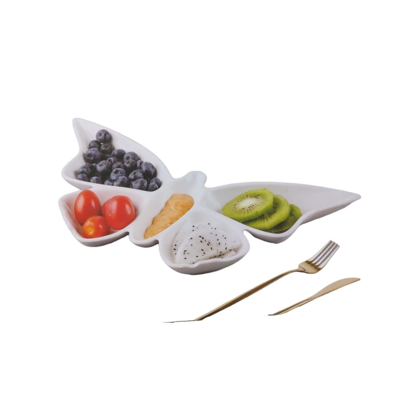 Ceramic White Butterfly Condiments Serving Plate 12Inch