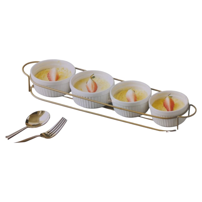 Ceramic White Round Cake Bowl 3.5inch with Stand 5Pcs Set