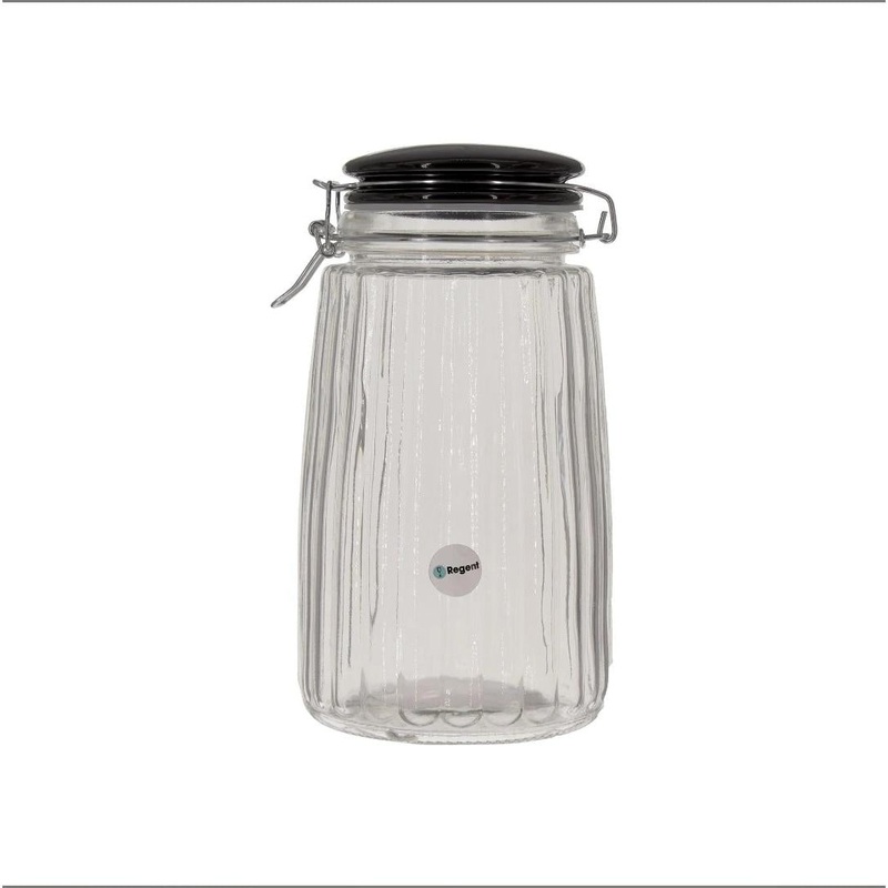 Regent Ribbed Hermetic Glass Canister 1.8L with Black Ceramic Lid & Metal Clip