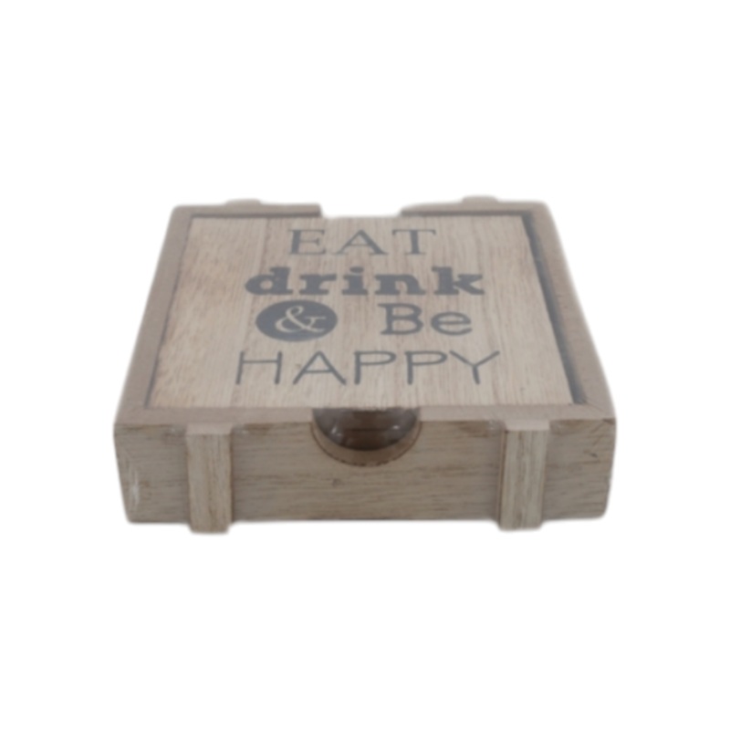 Coasters Wood in Holder 4pc Set with Quotes