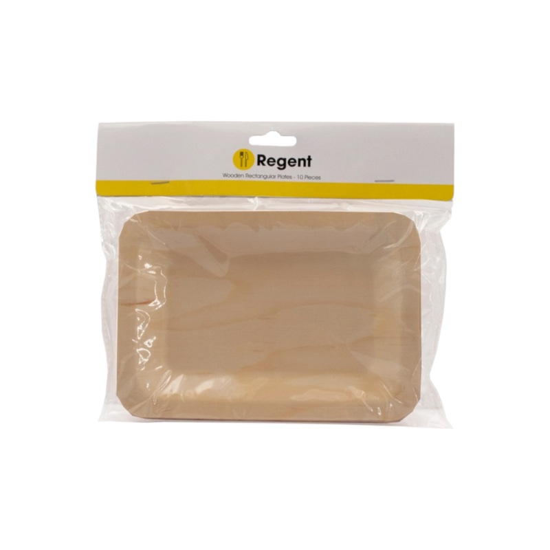 Regent Disposable Bamboo Wooden Plates Rectangular 190x130x10mm 10pack 35210