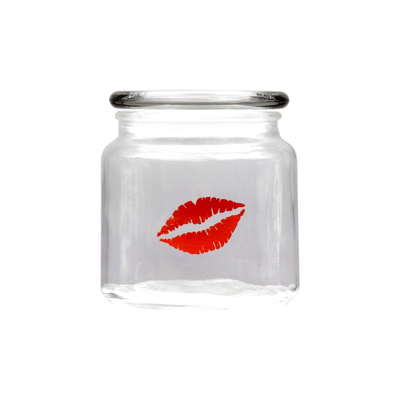 Regent Glass Storage Jar 550ml with Glass Lid Printed Kiss  26112KS
