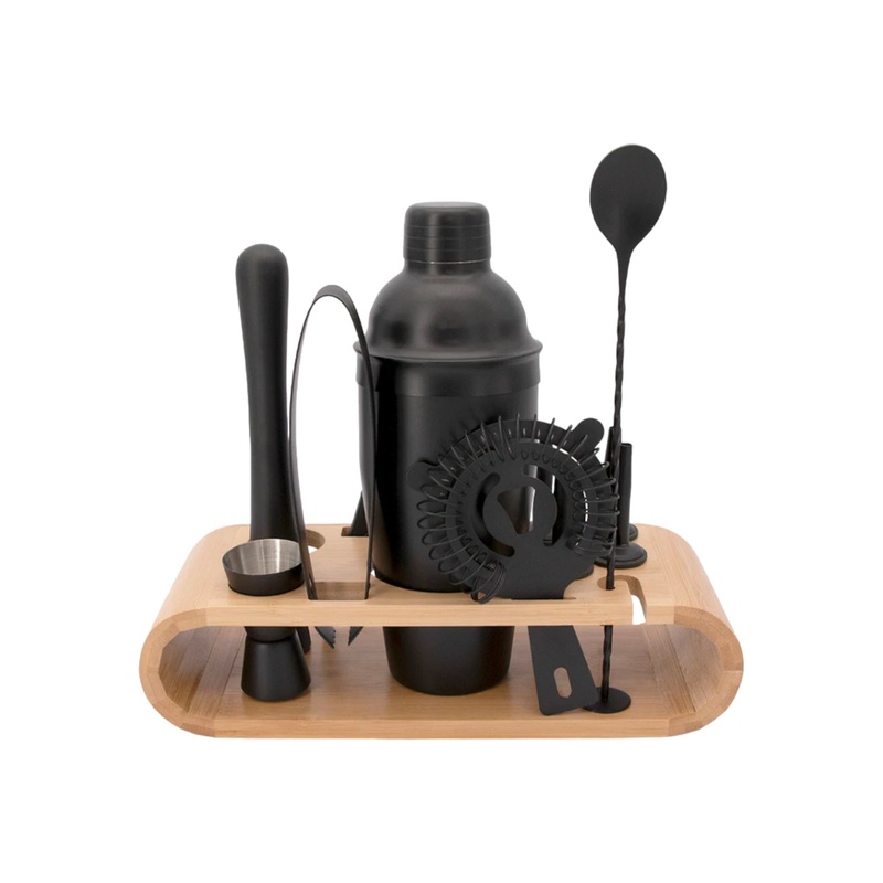 Bar Butler Cocktail Bar Set 12pc  Matte Black in Bamboo Caddy