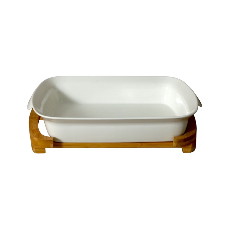 Cera Serving Platter White Rectangle Wood Stand 31x23x8cm