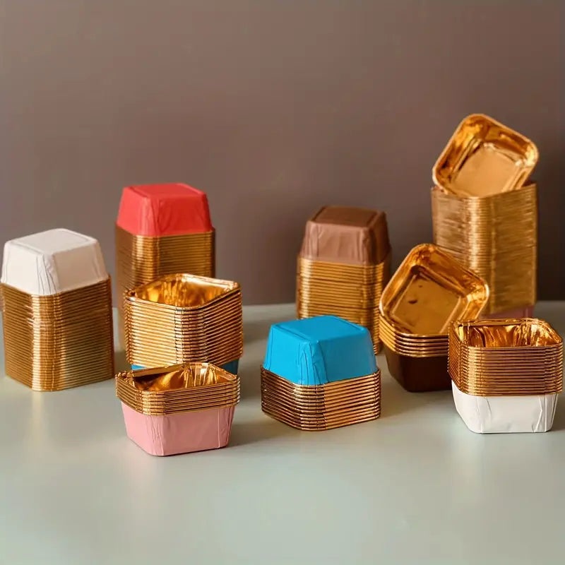 Disposable Baking Cupcake Paper Liners Square with Gold Foil Inner 8×6.5×3.5cm 20pack