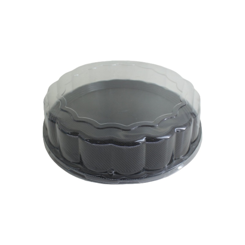 Disposable Serving To Go Cake Dome Plastic Round Black Tray 28cmxH-7cm