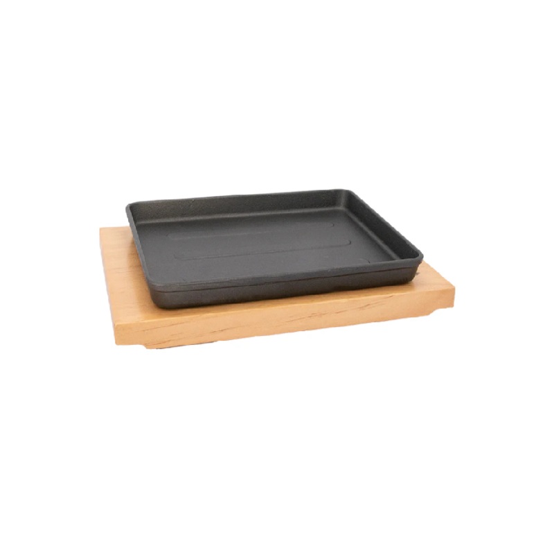 Regent Cookware Rectangle Cast Iron Platter On A Wooden Board