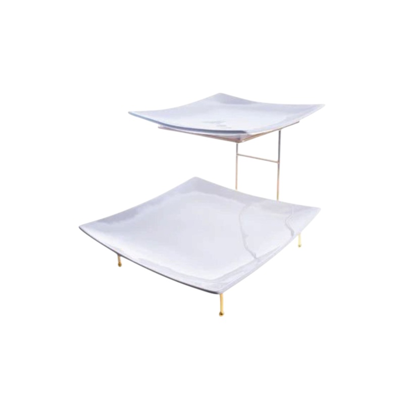 2-Tier Plate Set with Gold Stand