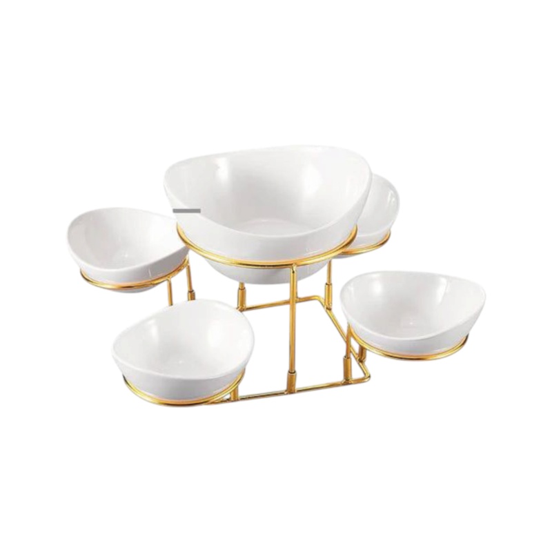 5-Piece Serving Bowl Set With Gold Stand