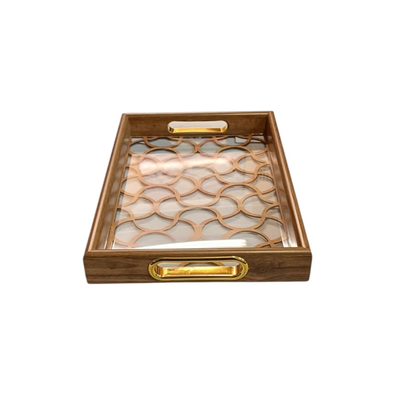 Rectangular Decorative Woodgrain Geometric Small Cutout Tray
