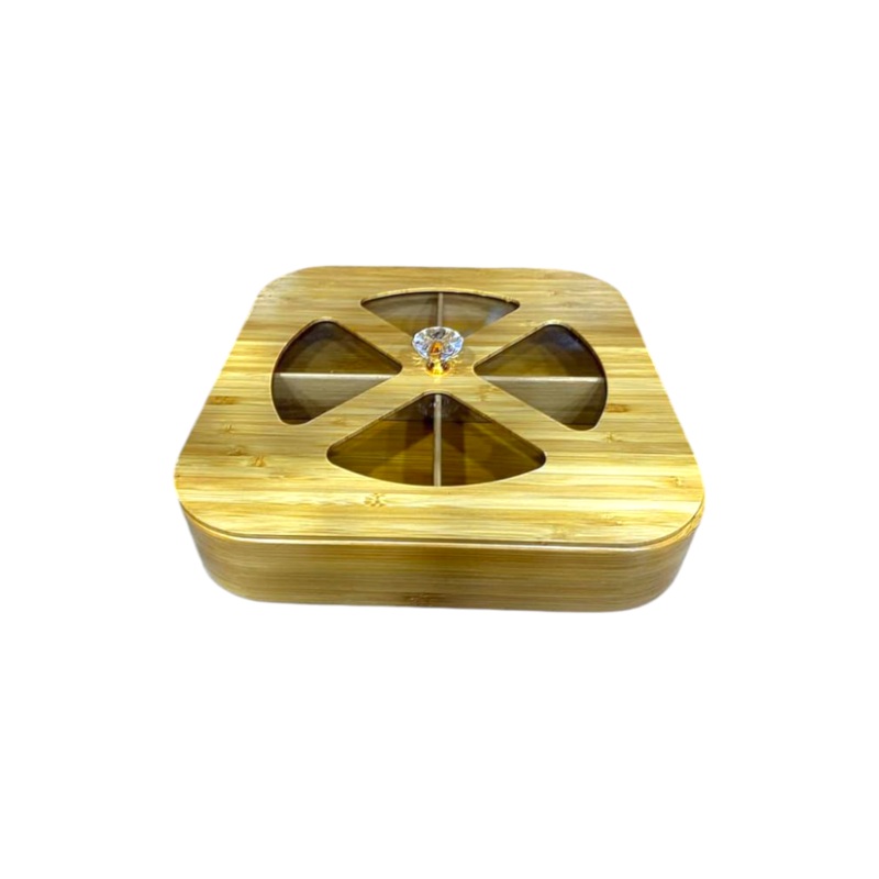 Square Dark Brown Bamboo Box With 4 Compartment