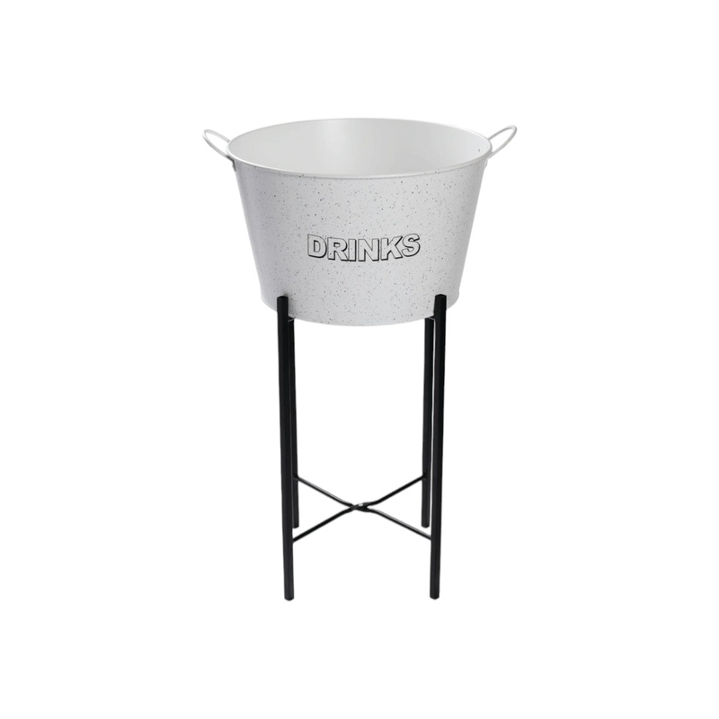Bar Butler Beverage Ice Bucket White with Handles & Mottled Black On Black Stand
