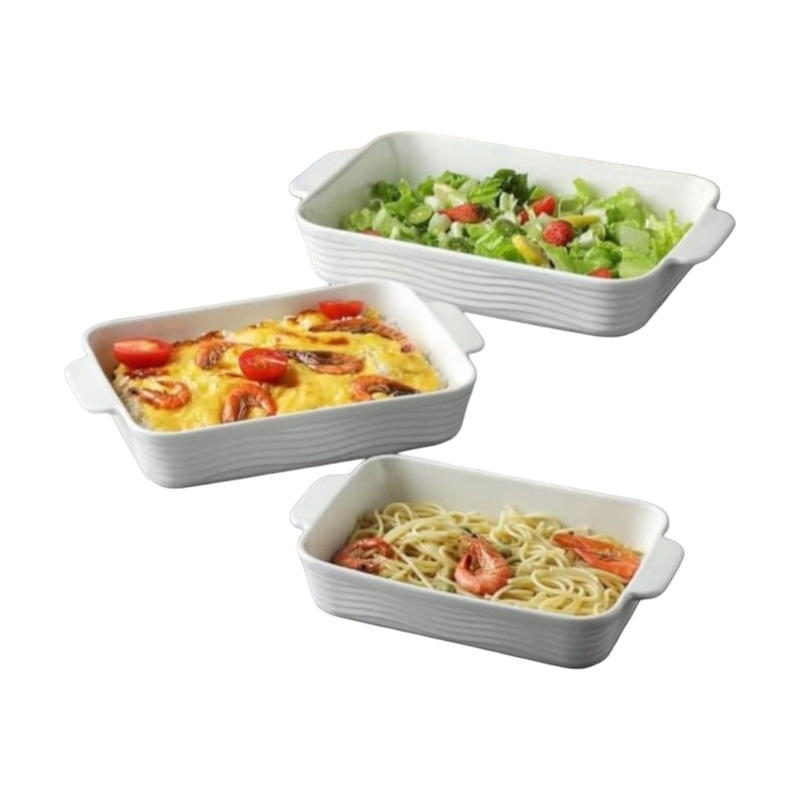 White Ceramic Casserole Baking Dish White 3pc Set