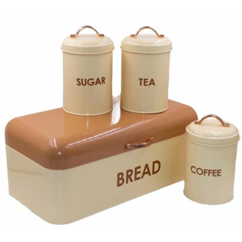 2-Tone Bread Bin & 3pc Canister Set – Cream/Tan